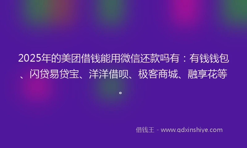 2025年的美团借钱能用微信还款吗有：有钱钱包、闪贷易贷宝、洋洋借呗、极客商城、融享花等。