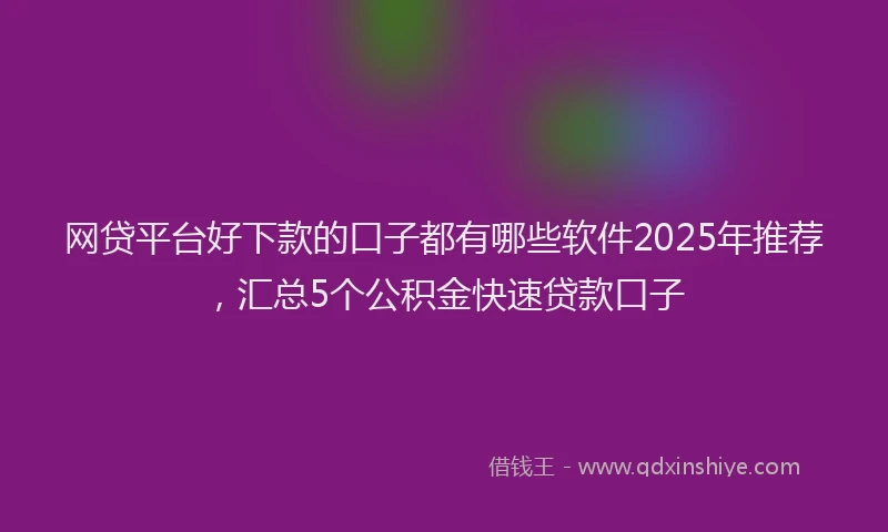 网贷平台好下款的口子都有哪些软件2025年推荐，汇总5个公积金快速贷款口子