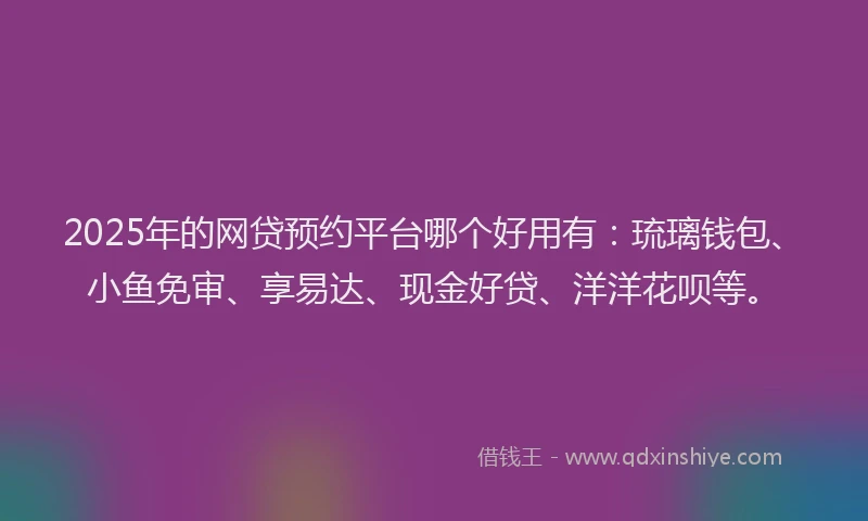 2025年的网贷预约平台哪个好用有：琉璃钱包、小鱼免审、享易达、现金好贷、洋洋花呗等。