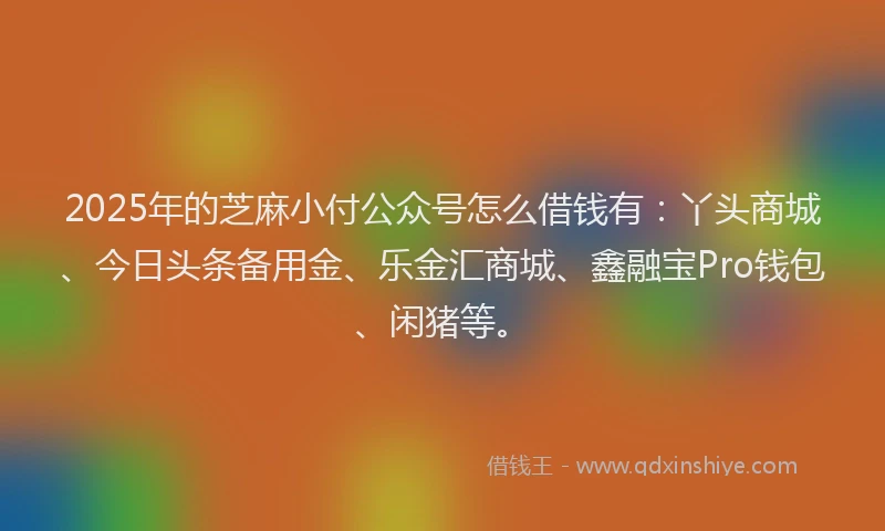 2025年的芝麻小付公众号怎么借钱有：丫头商城、今日头条备用金、乐金汇商城、鑫融宝Pro钱包、闲猪等。