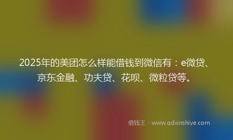 2025年的美团怎么样能借钱到微信有：e微贷、京东金融、功夫贷、花呗、微粒贷等。