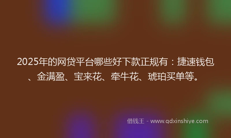 2025年的网贷平台哪些好下款正规有：捷速钱包、金满盈、宝来花、牵牛花、琥珀买单等。