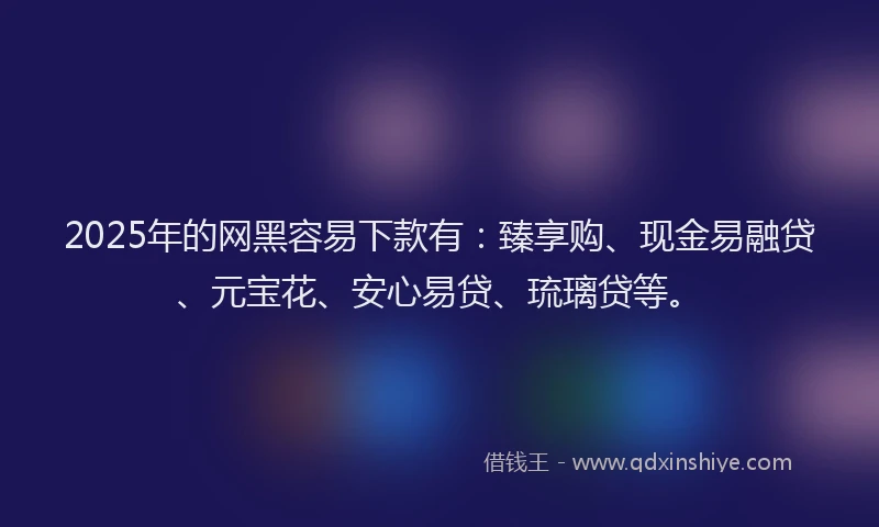 2025年的网黑容易下款有：臻享购、现金易融贷、元宝花、安心易贷、琉璃贷等。