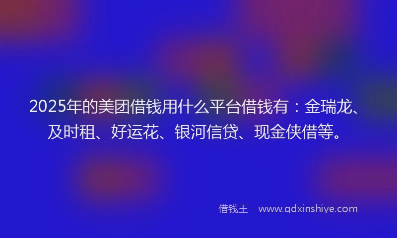 2025年的美团借钱用什么平台借钱有：金瑞龙、及时租、好运花、银河信贷、现金侠借等。
