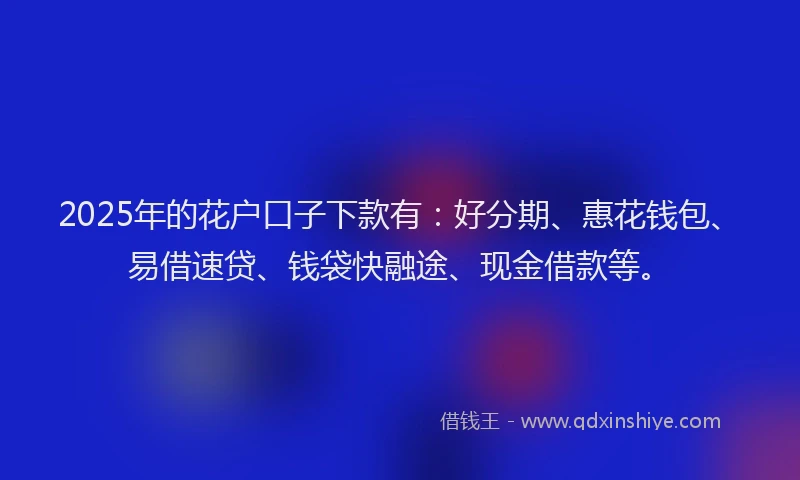 2025年的花户口子下款有：好分期、惠花钱包、易借速贷、钱袋快融途、现金借款等。