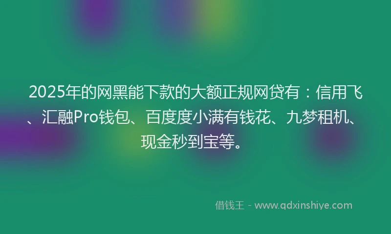2025年的网黑能下款的大额正规网贷有：信用飞、汇融Pro钱包、百度度小满有钱花、九梦租机、现金秒到宝等。