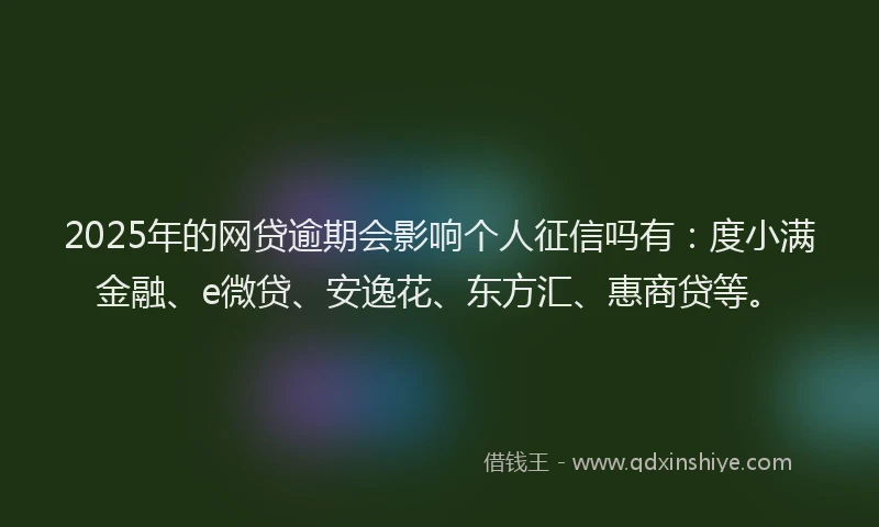 2025年的网贷逾期会影响个人征信吗有：度小满金融、e微贷、安逸花、东方汇、惠商贷等。