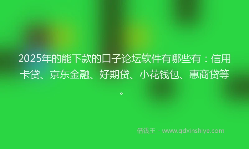 2025年的能下款的口子论坛软件有哪些有：信用卡贷、京东金融、好期贷、小花钱包、惠商贷等。