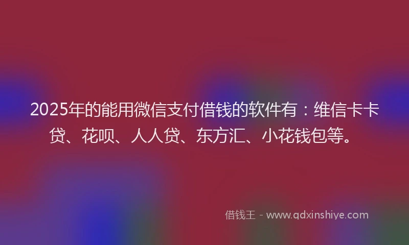 2025年的能用微信支付借钱的软件有：维信卡卡贷、花呗、人人贷、东方汇、小花钱包等。