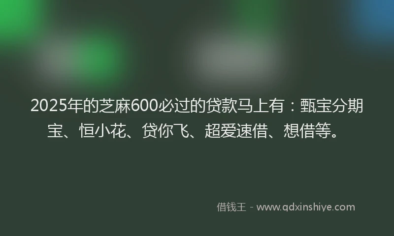 2025年的芝麻600必过的贷款马上有：甄宝分期宝、恒小花、贷你飞、超爱速借、想借等。