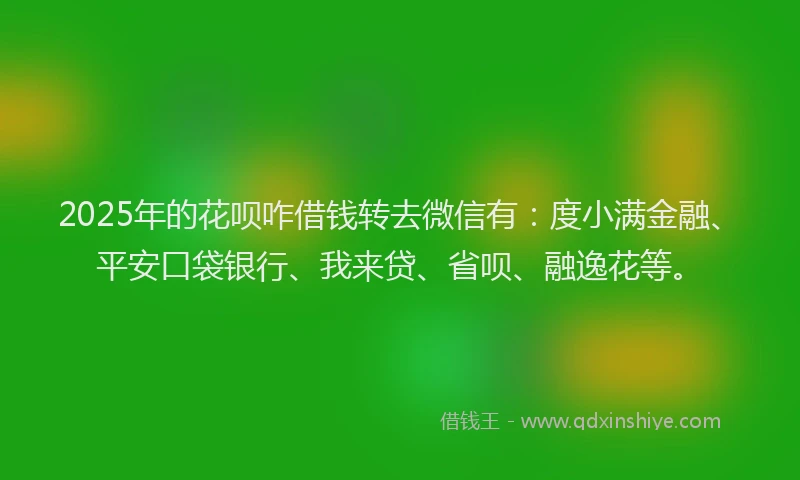 2025年的花呗咋借钱转去微信有：度小满金融、平安口袋银行、我来贷、省呗、融逸花等。