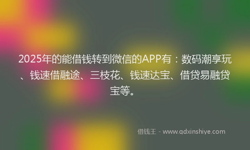 2025年的能借钱转到微信的APP有：数码潮享玩、钱速借融途、三枝花、钱速达宝、借贷易融贷宝等。