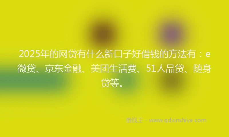 2025年的网贷有什么新口子好借钱的方法有：e微贷、京东金融、美团生活费、51人品贷、随身贷等。