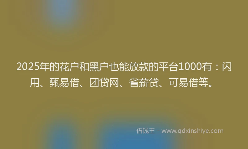 2025年的花户和黑户也能放款的平台1000有：闪用、甄易借、团贷网、省薪贷、可易借等。