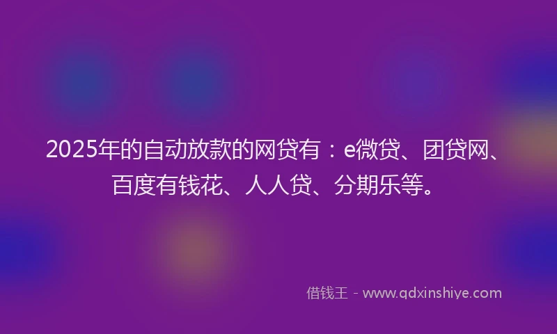 2025年的自动放款的网贷有：e微贷、团贷网、百度有钱花、人人贷、分期乐等。