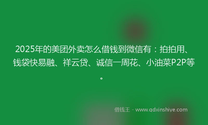 2025年的美团外卖怎么借钱到微信有：拍拍用、钱袋快易融、祥云贷、诚信一周花、小油菜P2P等。