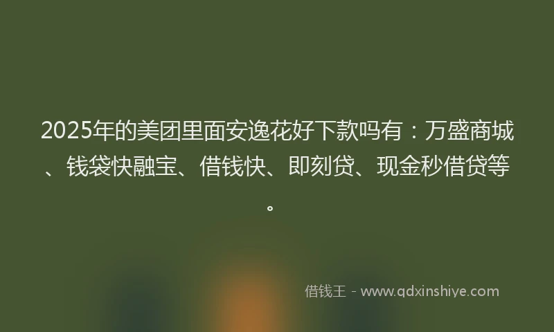 2025年的美团里面安逸花好下款吗有：万盛商城、钱袋快融宝、借钱快、即刻贷、现金秒借贷等。