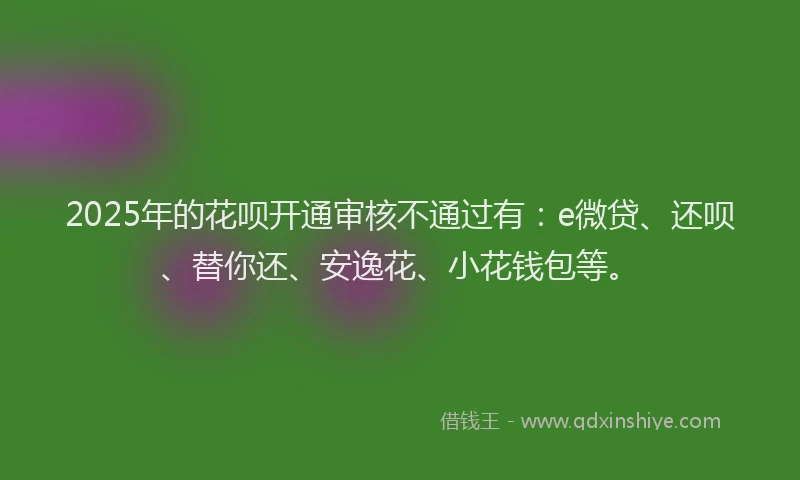 2025年的花呗开通审核不通过有：e微贷、还呗、替你还、安逸花、小花钱包等。