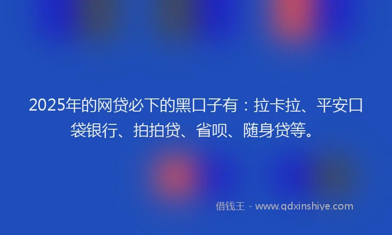 2025年的网贷必下的黑口子有：拉卡拉、平安口袋银行、拍拍贷、省呗、随身贷等。