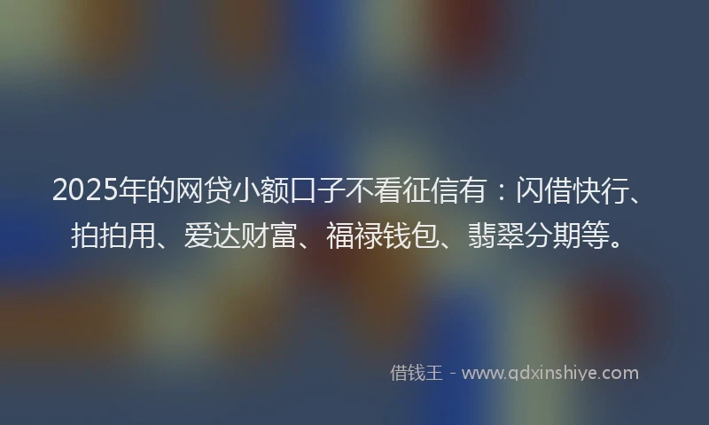 2025年的网贷小额口子不看征信有：闪借快行、拍拍用、爱达财富、福禄钱包、翡翠分期等。