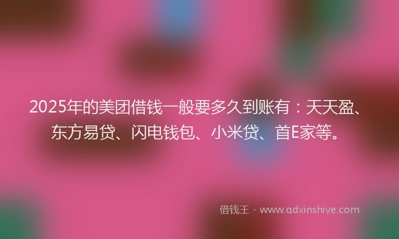 2025年的美团借钱一般要多久到账有：天天盈、东方易贷、闪电钱包、小米贷、首E家等。