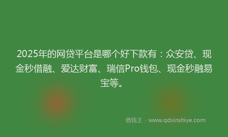 2025年的网贷平台是哪个好下款有：众安贷、现金秒借融、爱达财富、瑞信Pro钱包、现金秒融易宝等。