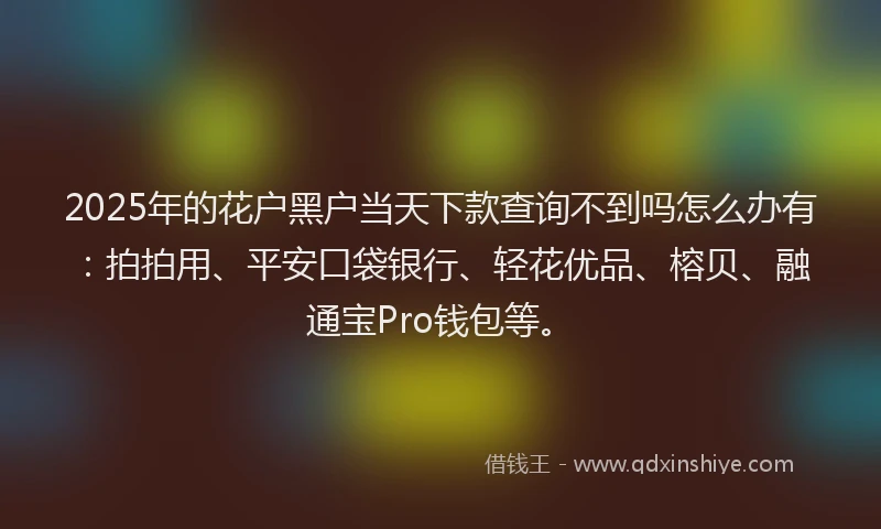 2025年的花户黑户当天下款查询不到吗怎么办有：拍拍用、平安口袋银行、轻花优品、榕贝、融通宝Pro钱包等。
