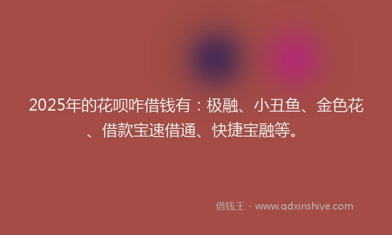 2025年的花呗咋借钱有：极融、小丑鱼、金色花、借款宝速借通、快捷宝融等。