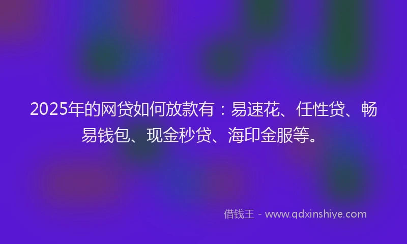 2025年的网贷如何放款有：易速花、任性贷、畅易钱包、现金秒贷、海印金服等。