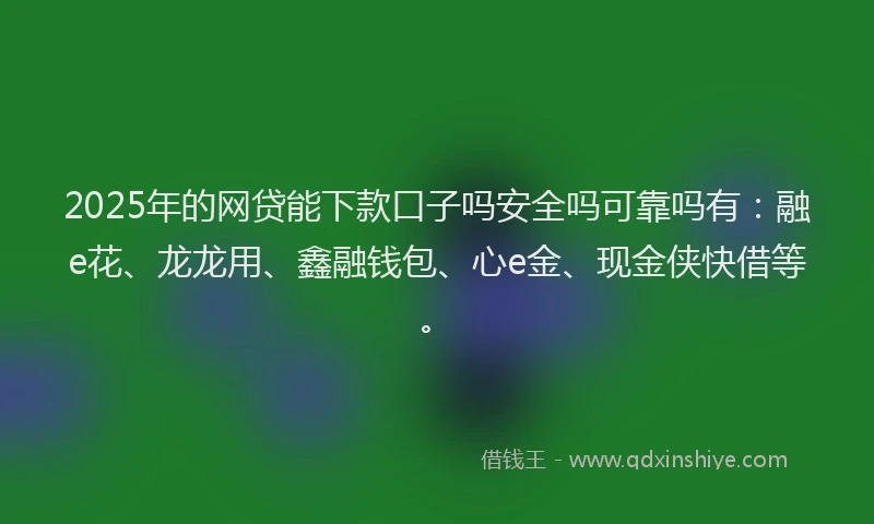 2025年的网贷能下款口子吗安全吗可靠吗有：融e花、龙龙用、鑫融钱包、心e金、现金侠快借等。
