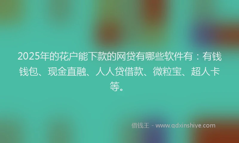 2025年的花户能下款的网贷有哪些软件有：有钱钱包、现金直融、人人贷借款、微粒宝、超人卡等。
