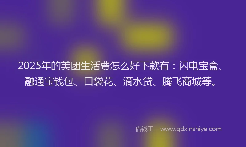 2025年的美团生活费怎么好下款有：闪电宝盒、融通宝钱包、口袋花、滴水贷、腾飞商城等。