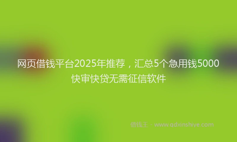 网页借钱平台2025年推荐，汇总5个急用钱5000快审快贷无需征信软件