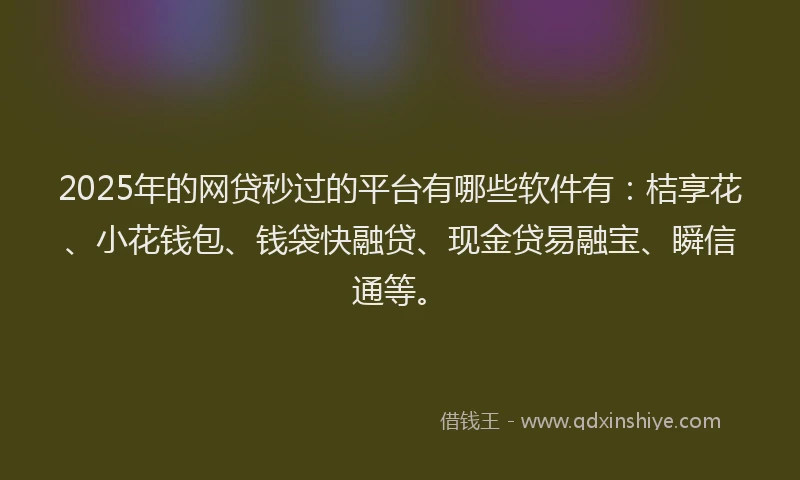 2025年的网贷秒过的平台有哪些软件有：桔享花、小花钱包、钱袋快融贷、现金贷易融宝、瞬信通等。