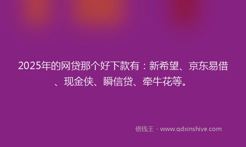 2025年的网贷那个好下款有：新希望、京东易借、现金侠、瞬信贷、牵牛花等。