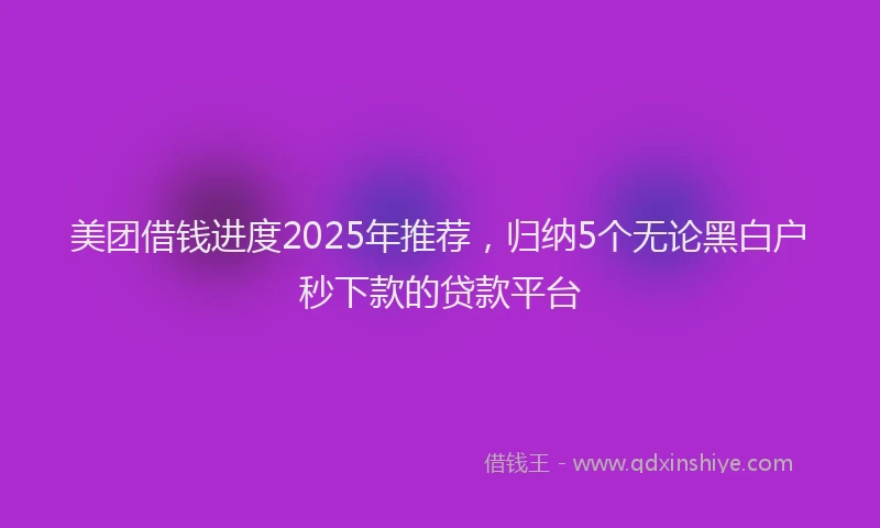 美团借钱进度2025年推荐，归纳5个无论黑白户秒下款的贷款平台
