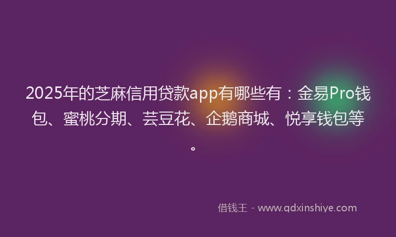 2025年的芝麻信用贷款app有哪些有：金易Pro钱包、蜜桃分期、芸豆花、企鹅商城、悦享钱包等。