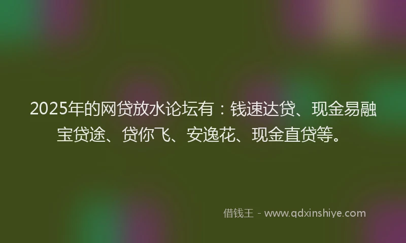 2025年的网贷放水论坛有：钱速达贷、现金易融宝贷途、贷你飞、安逸花、现金直贷等。
