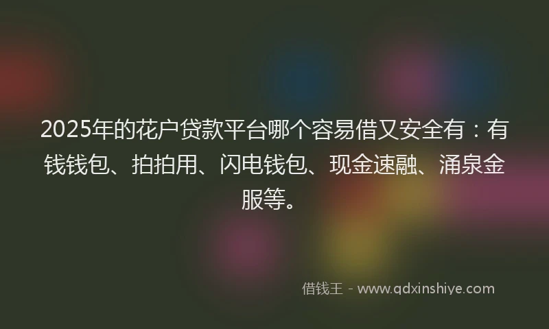 2025年的花户贷款平台哪个容易借又安全有：有钱钱包、拍拍用、闪电钱包、现金速融、涌泉金服等。
