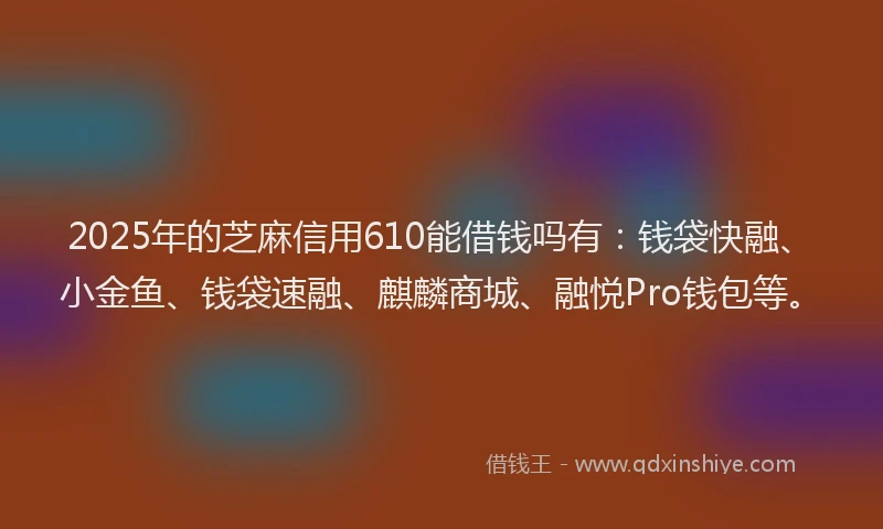 2025年的芝麻信用610能借钱吗有：钱袋快融、小金鱼、钱袋速融、麒麟商城、融悦Pro钱包等。