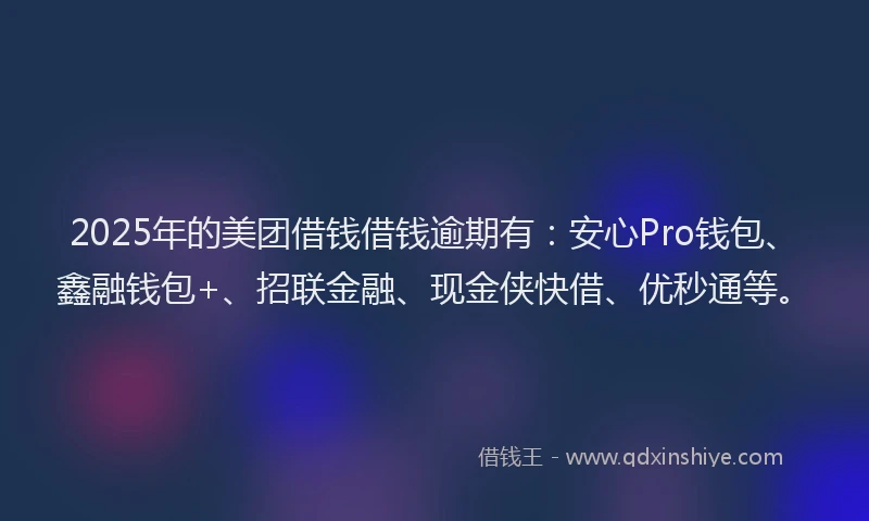 2025年的美团借钱借钱逾期有：安心Pro钱包、鑫融钱包+、招联金融、现金侠快借、优秒通等。