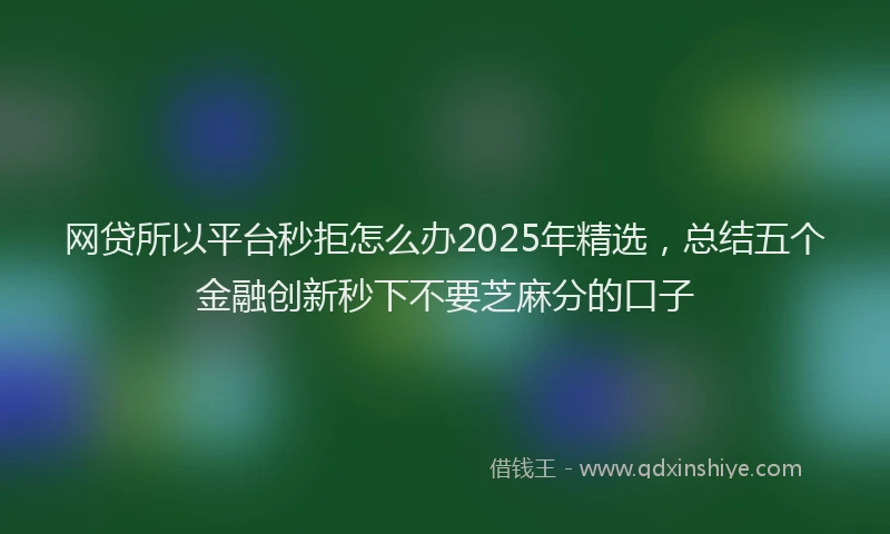 网贷所以平台秒拒怎么办2025年精选，总结五个金融创新秒下不要芝麻分的口子