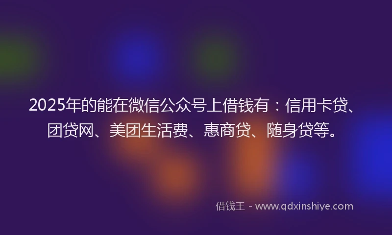 2025年的能在微信公众号上借钱有：信用卡贷、团贷网、美团生活费、惠商贷、随身贷等。