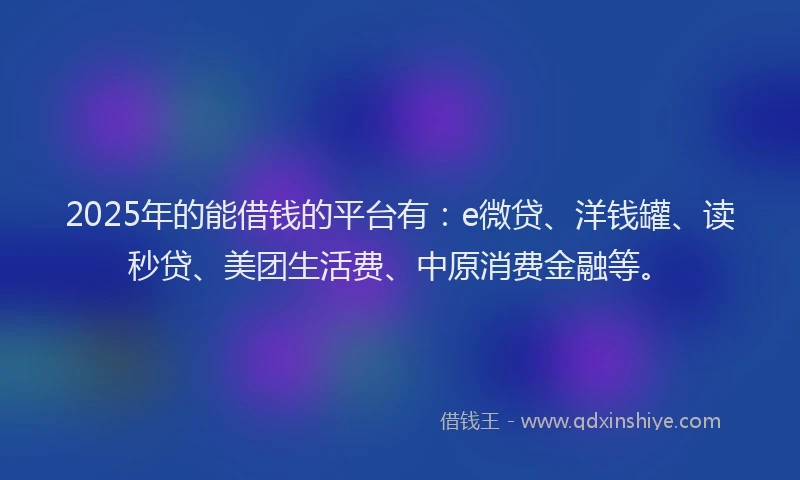 2025年的能借钱的平台有：e微贷、洋钱罐、读秒贷、美团生活费、中原消费金融等。