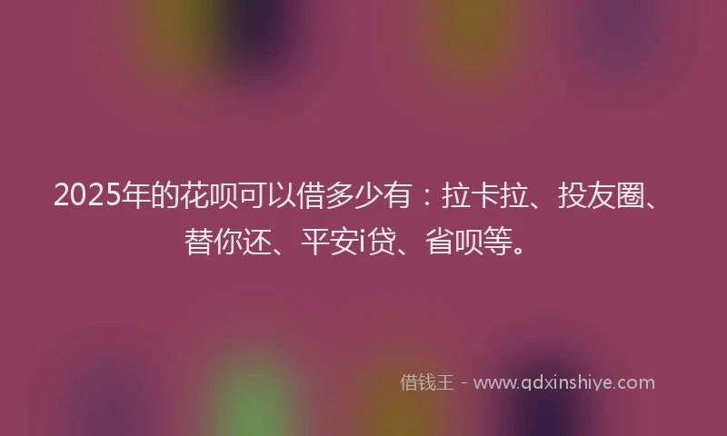 2025年的花呗可以借多少有：拉卡拉、投友圈、替你还、平安i贷、省呗等。