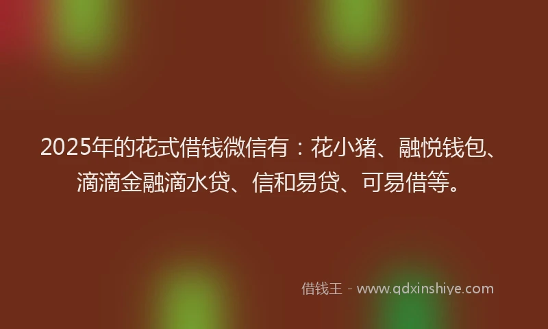 2025年的花式借钱微信有：花小猪、融悦钱包、滴滴金融滴水贷、信和易贷、可易借等。