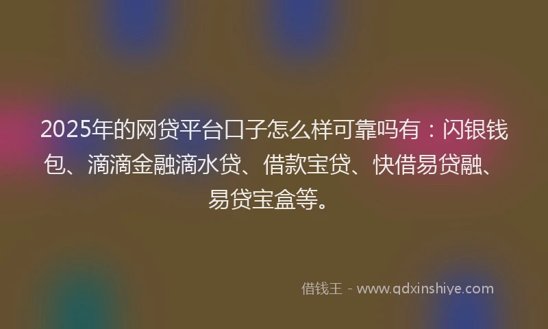 2025年的网贷平台口子怎么样可靠吗有：闪银钱包、滴滴金融滴水贷、借款宝贷、快借易贷融、易贷宝盒等。