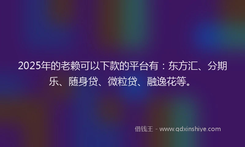 2025年的老赖可以下款的平台有：东方汇、分期乐、随身贷、微粒贷、融逸花等。
