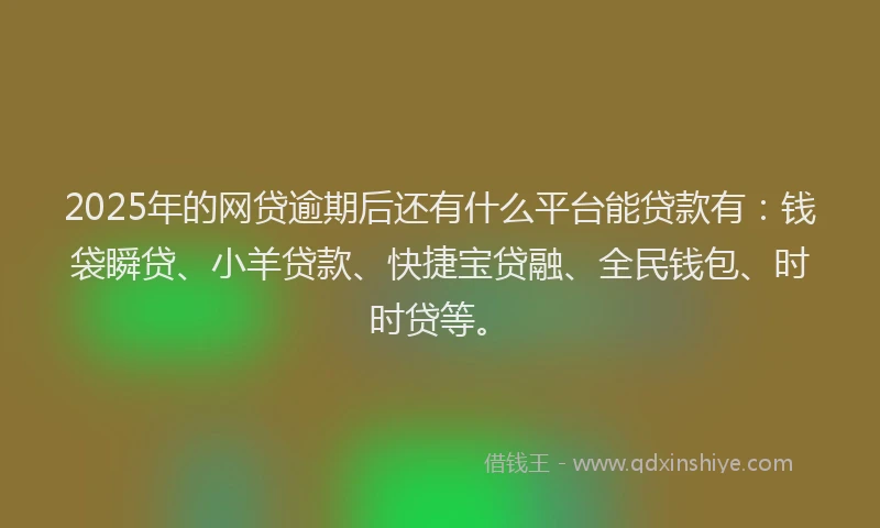 2025年的网贷逾期后还有什么平台能贷款有：钱袋瞬贷、小羊贷款、快捷宝贷融、全民钱包、时时贷等。