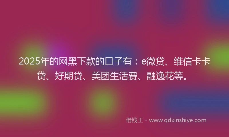 2025年的网黑下款的口子有：e微贷、维信卡卡贷、好期贷、美团生活费、融逸花等。